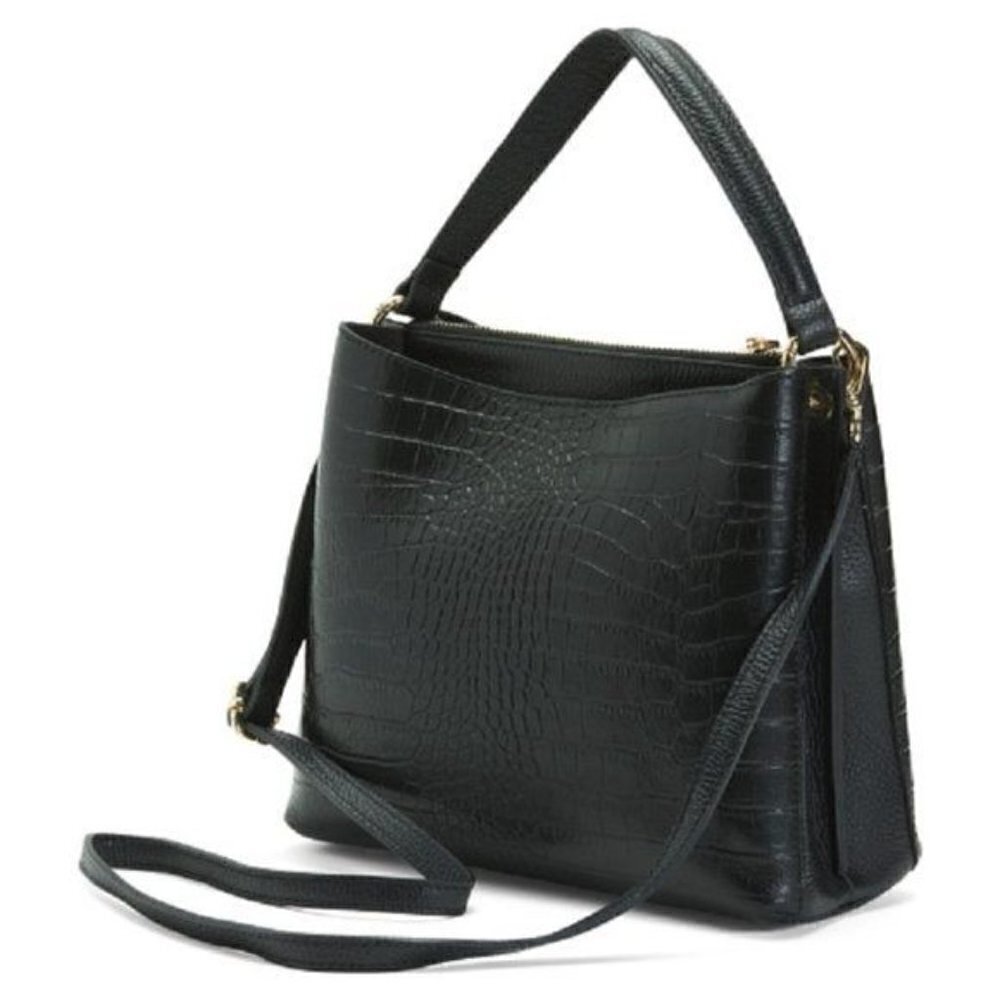 Marina Galanti Croc Bucket Messenger Black Leather Cross Body - Picture 5 of 5